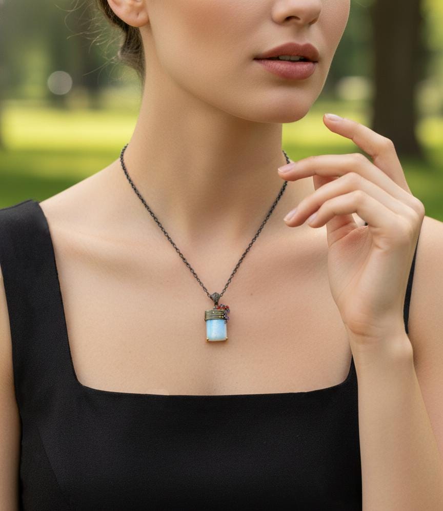 925 Sterling Silver Moonstone Necklace, layered look
