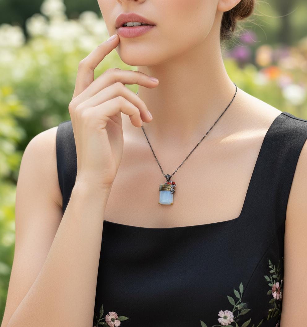 925 Sterling Silver Moonstone Necklace, back clasp detail