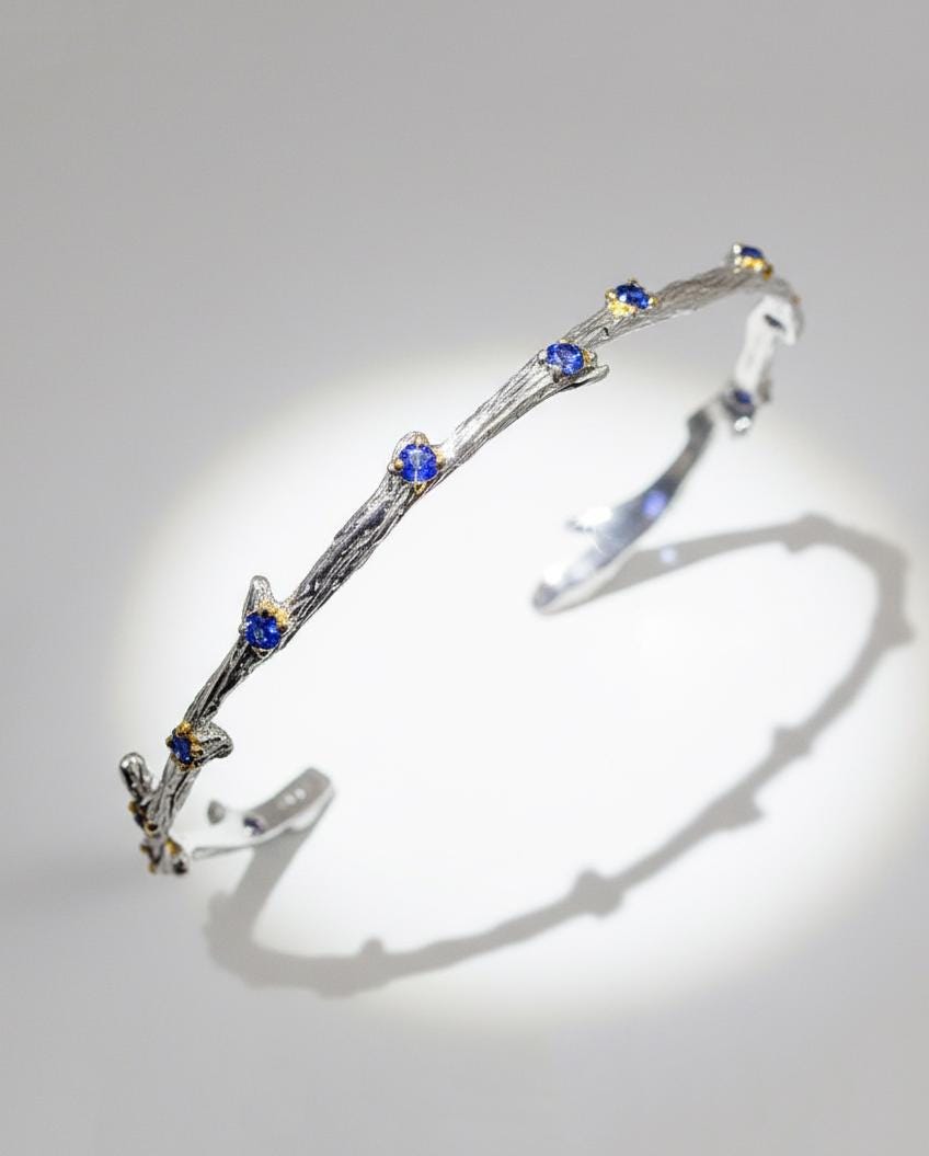 925 Sterling Silver Tanzanite Cuff Bracelet, close-up detail, image 12