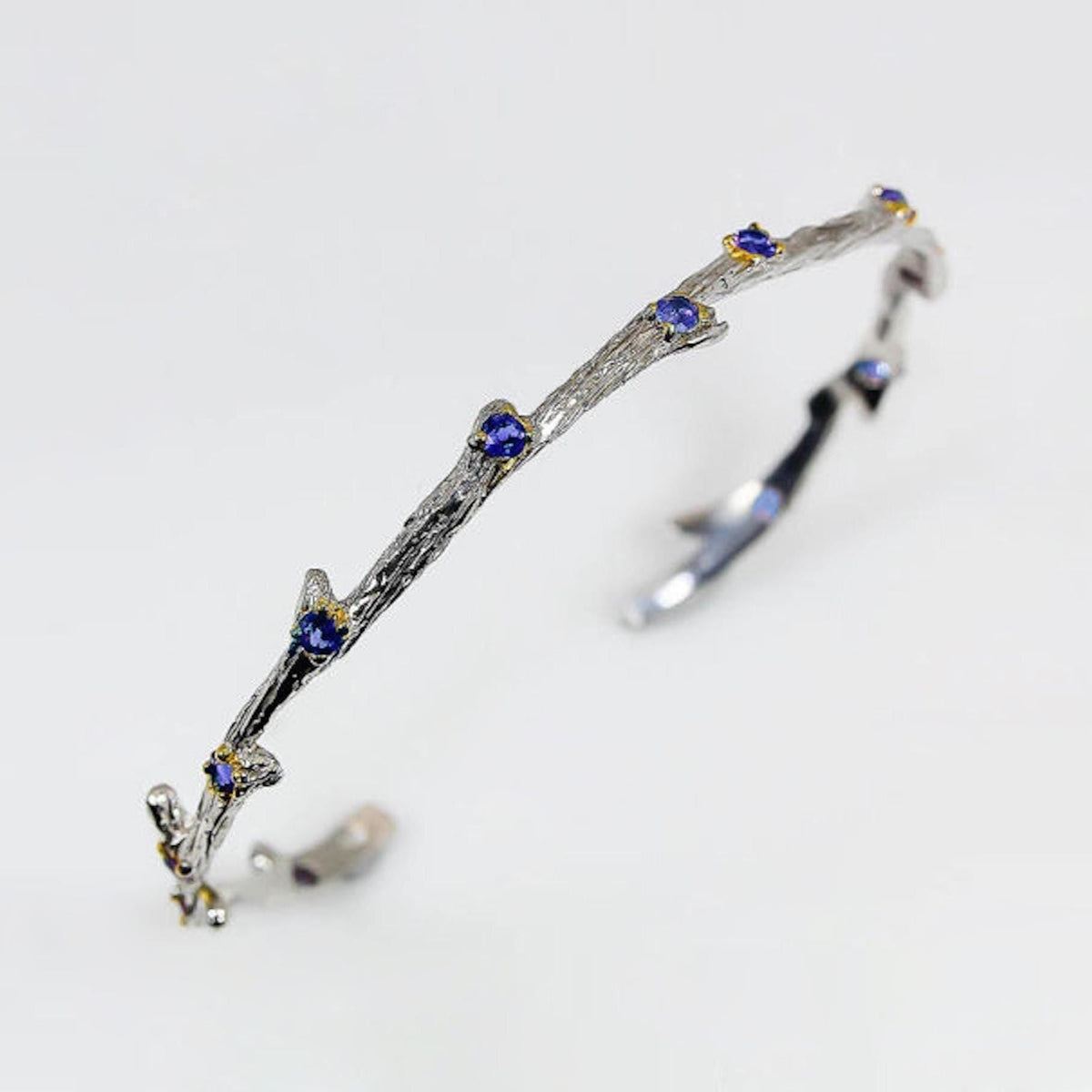 925 Sterling Silver Tanzanite Cuff Bracelet, link or setting detail, image 14