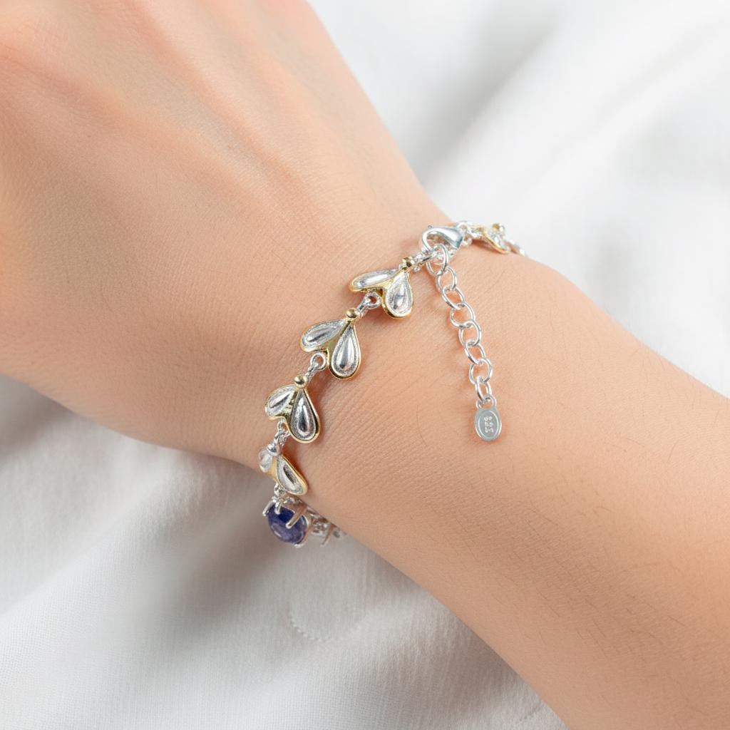 925 Sterling Silver Tanzanite Bracelet, side detail
