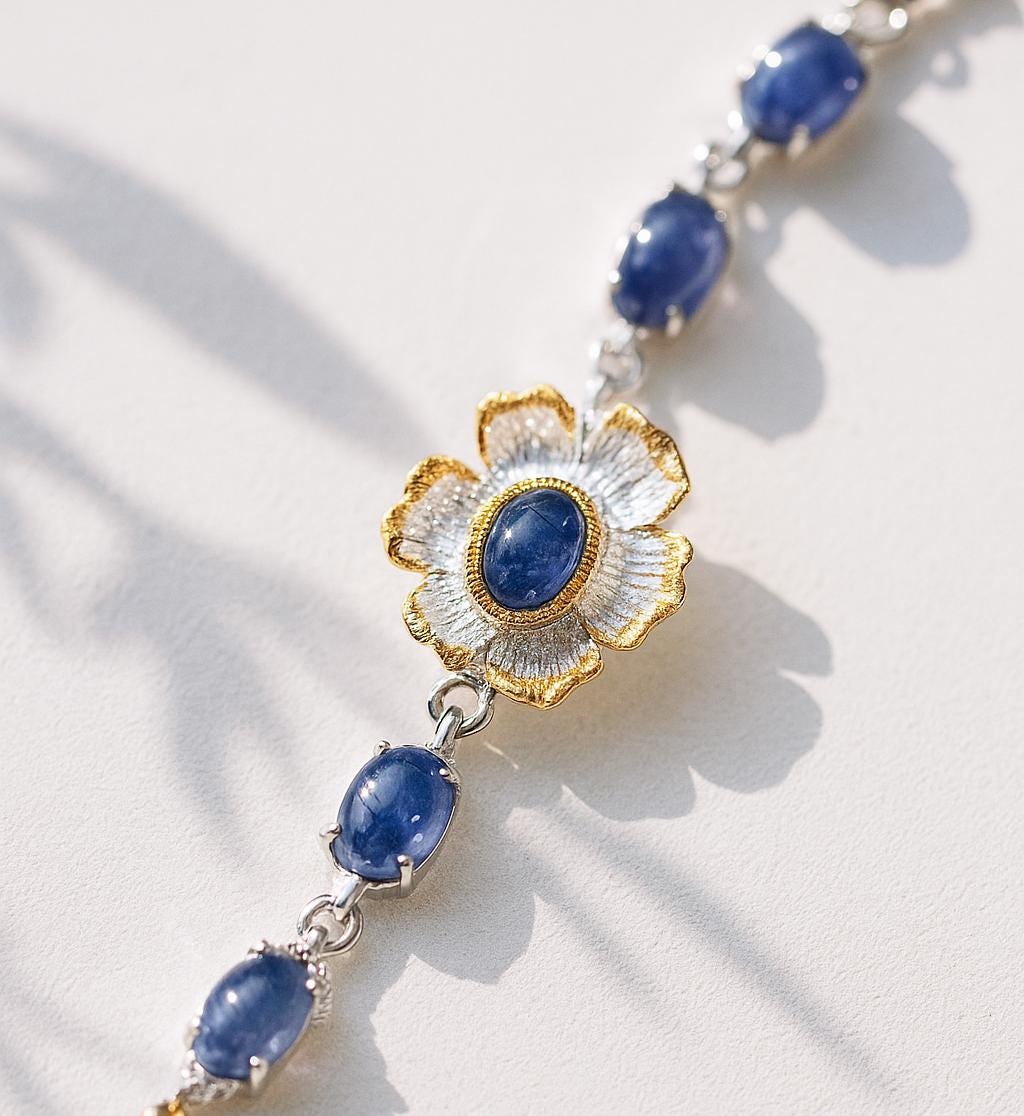 925 Sterling Silver Tanzanite Bracelet, worn on wrist