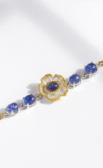 925 Sterling Silver Tanzanite Bracelet, link or setting detail