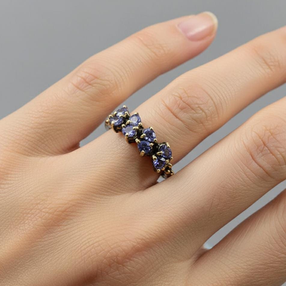 925 Sterling Silver Blue Tanzanite Ring, side view