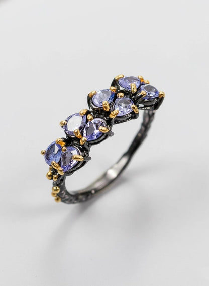925 Sterling Silver Blue Tanzanite Ring, worn look
