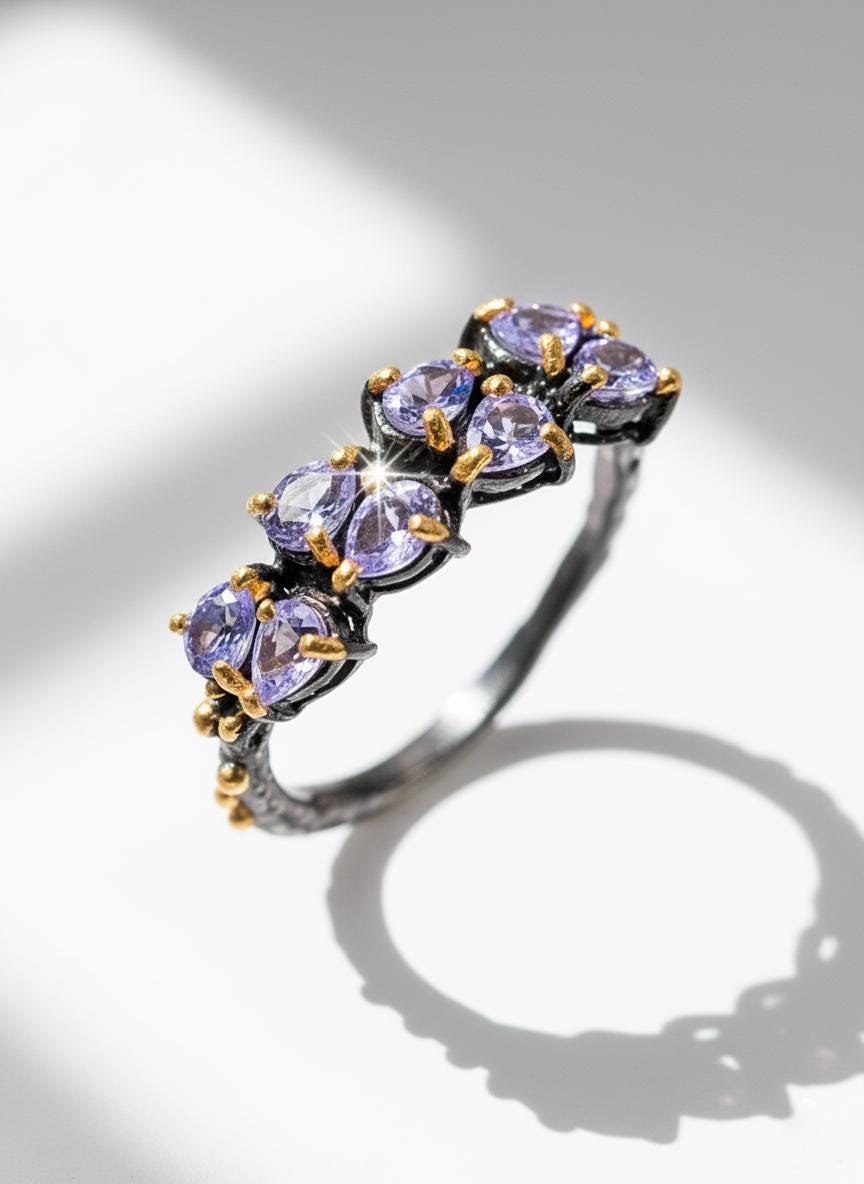 925 Sterling Silver Blue Tanzanite Ring, band detail