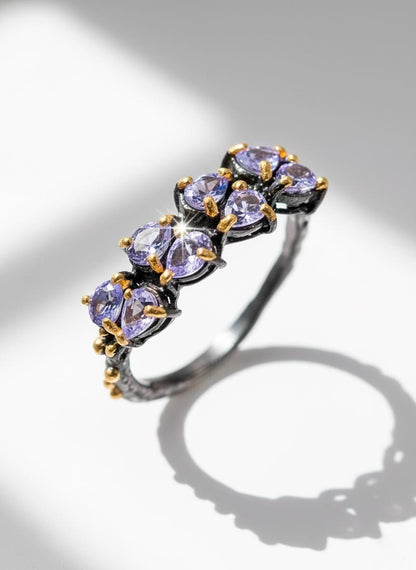 925 Sterling Silver Blue Tanzanite Ring, band detail