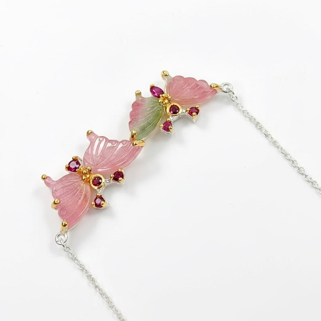 925 Sterling Silver Tourmaline Necklace, layered look