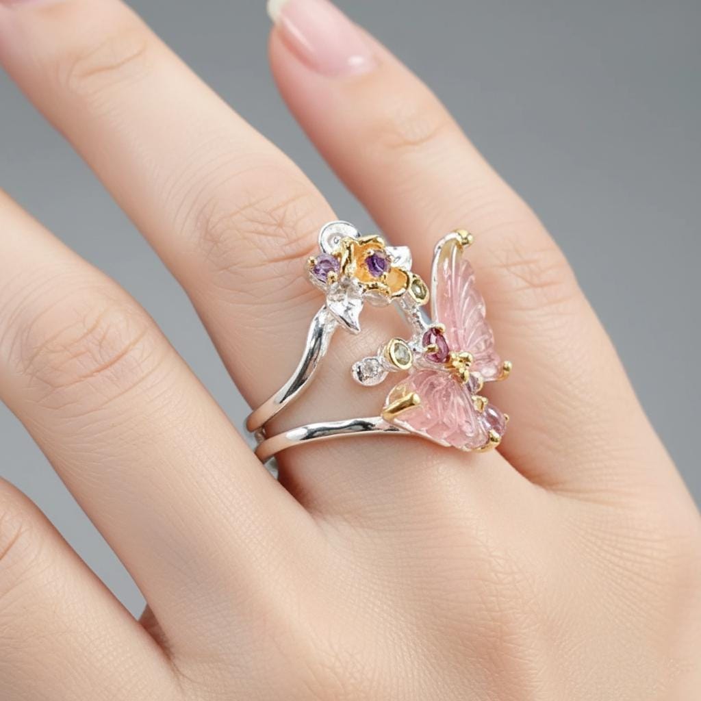 925 Sterling Silver Tourmaline Ring, close-up detail
