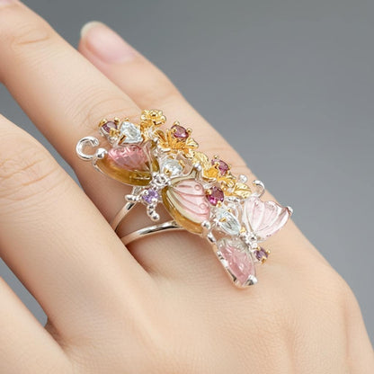 925 Sterling Silver Tourmaline Butterfly Ring, side view