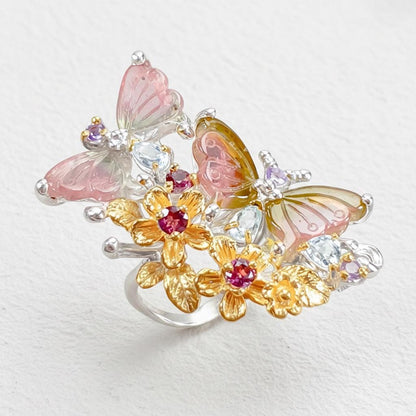 925 Sterling Silver Tourmaline Butterfly Ring, setting detail