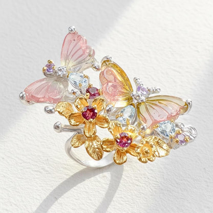 925 Sterling Silver Tourmaline Butterfly Ring, additional angle