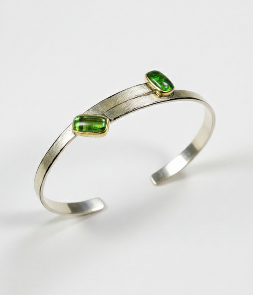 925 Sterling Silver Tourmaline Cuff Bracelet, additional angle