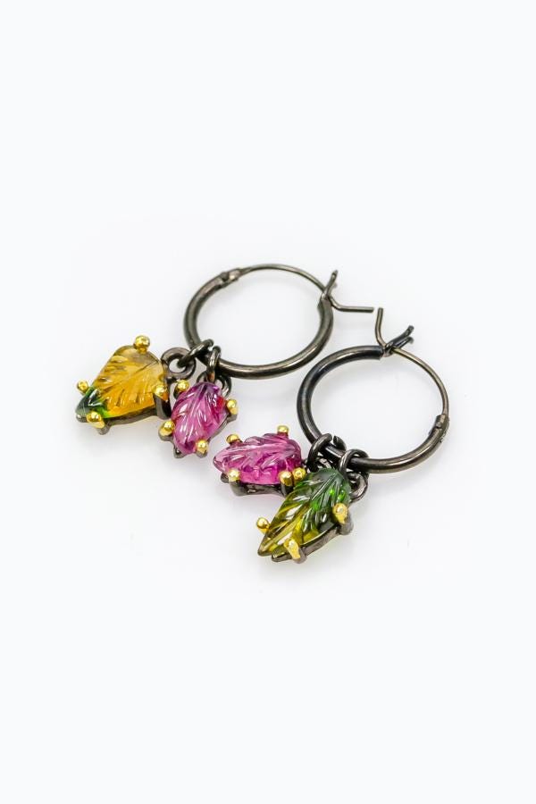 925 Sterling Silver Tourmaline Hoop Earrings, alternate angle