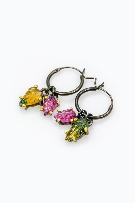 925 Sterling Silver Tourmaline Hoop Earrings, alternate angle