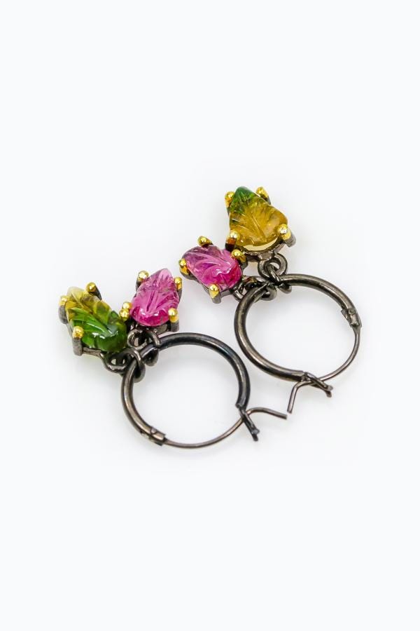 925 Sterling Silver Tourmaline Hoop Earrings, close-up detail