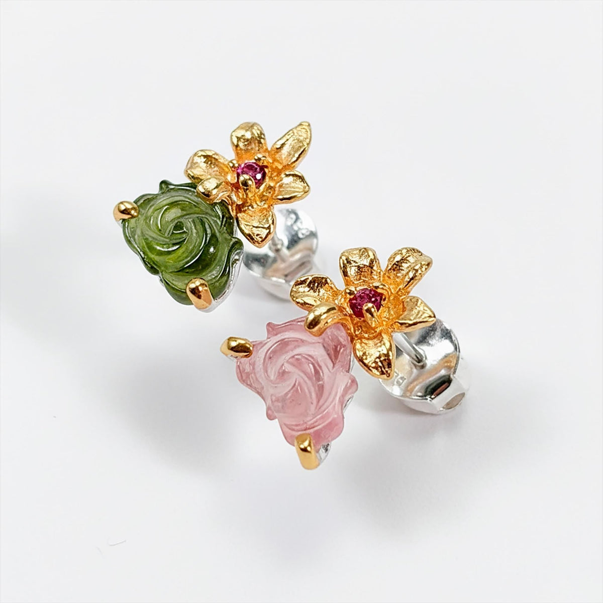 925 Sterling Silver Tourmaline Stud Earrings, side angle