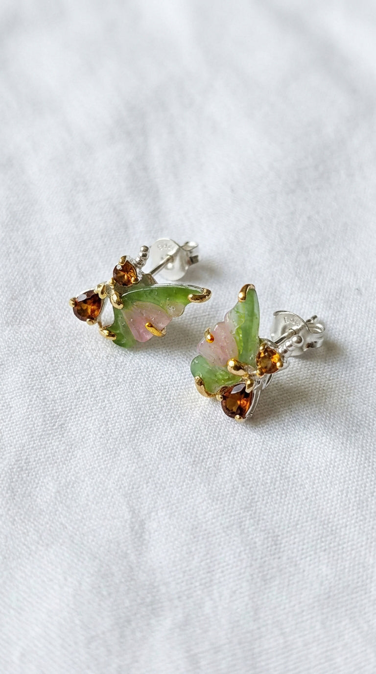 925 Sterling Silver Tourmaline Stud Earrings, close-up detail
