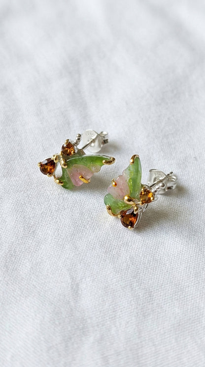 925 Sterling Silver Tourmaline Stud Earrings, close-up detail