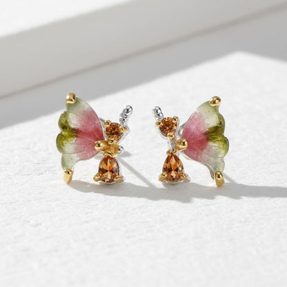 925 Sterling Silver Tourmaline Stud Earrings, worn view