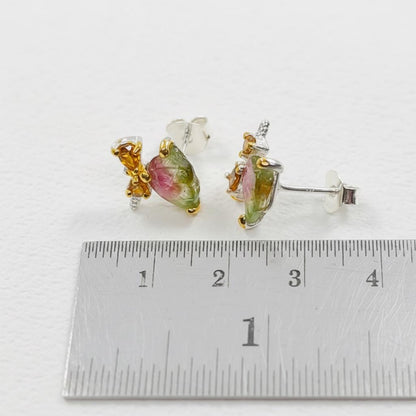 925 Sterling Silver Tourmaline Stud Earrings, stone or metal detail
