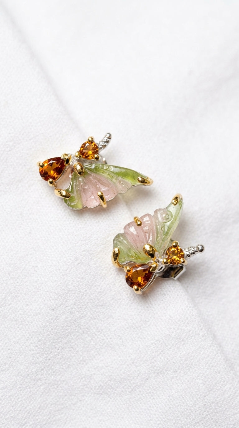925 Sterling Silver Tourmaline Stud Earrings, worn look
