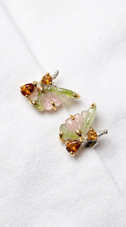 925 Sterling Silver Tourmaline Stud Earrings, worn look
