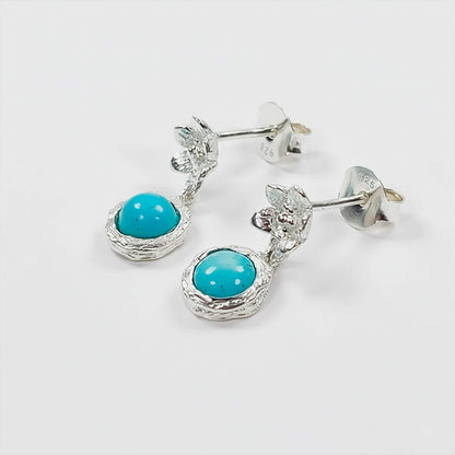 925 Sterling Silver Turquoise Earrings, worn view