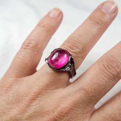 925 black silver pink ruby organic ring