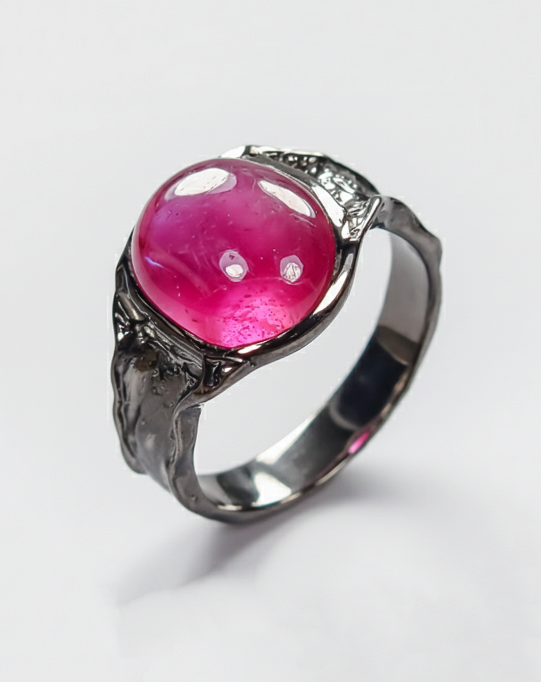 925 black silver pink ruby organic ring
