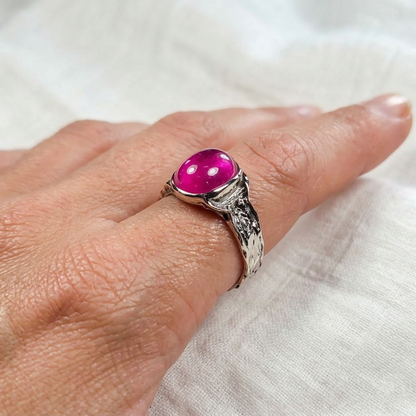925 black silver pink ruby organic ring