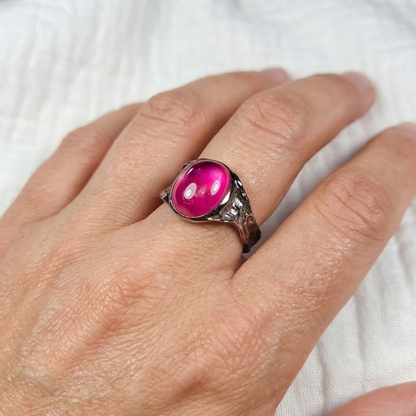 925 black silver pink ruby organic ring