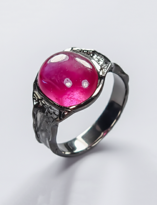 925 black silver pink ruby organic ring