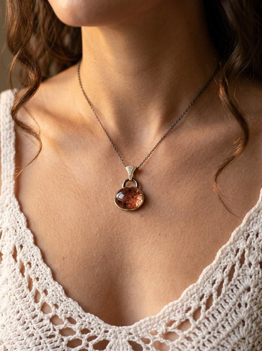 925 silver Ghost Quartz gemstone necklace