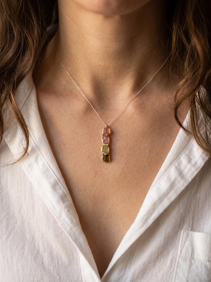 925 silver raw tourmaline necklace