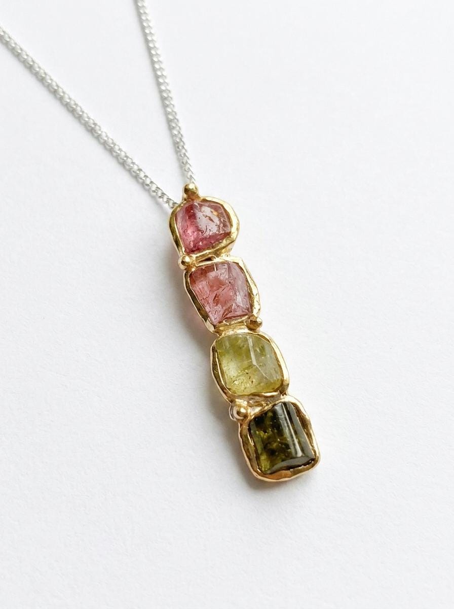 925 silver raw tourmaline necklace