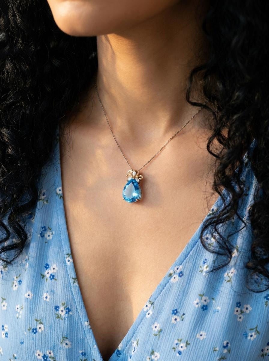 925 silver Swiss topaz teardrop necklace