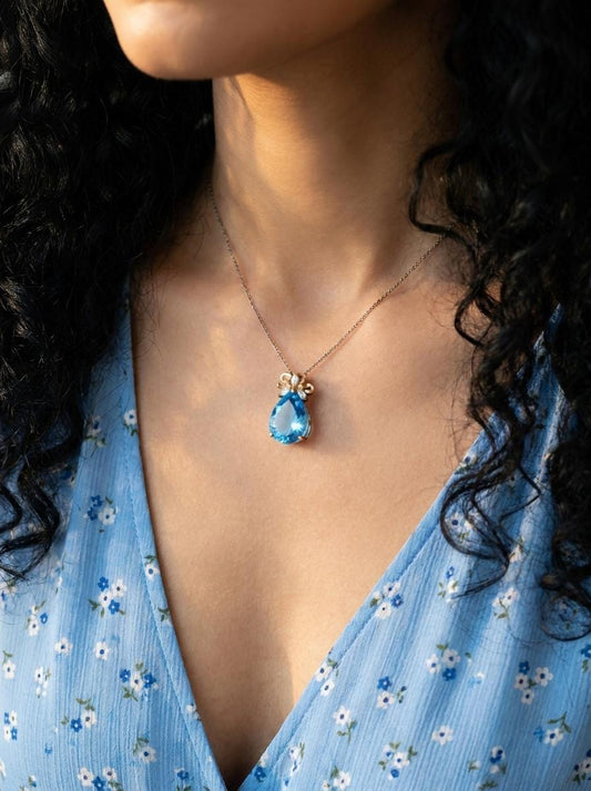 925 silver Swiss topaz teardrop necklace
