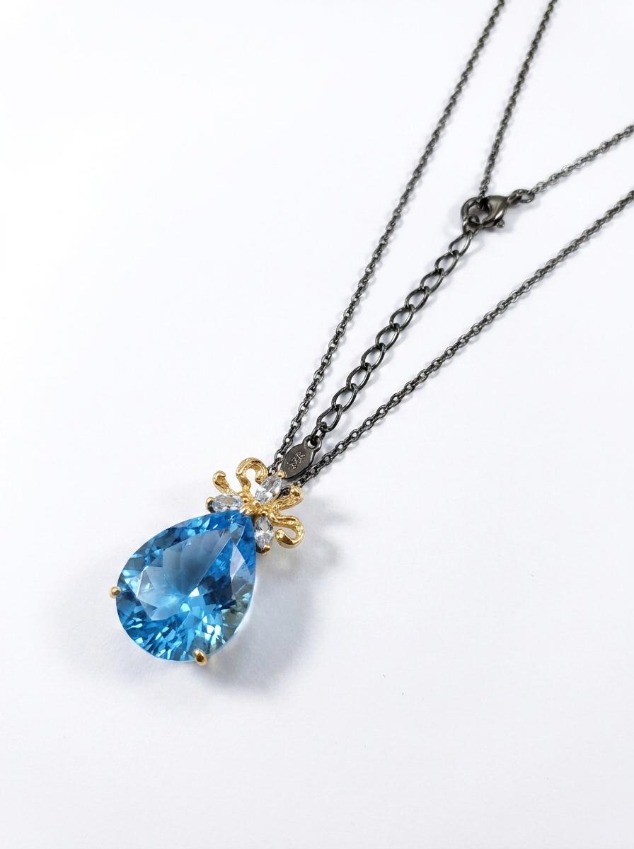 925 silver Swiss topaz teardrop necklace