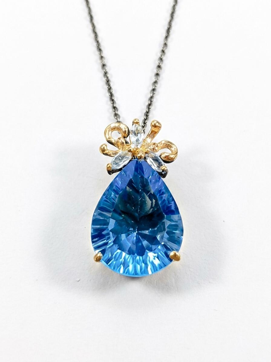 925 silver Swiss topaz teardrop necklace