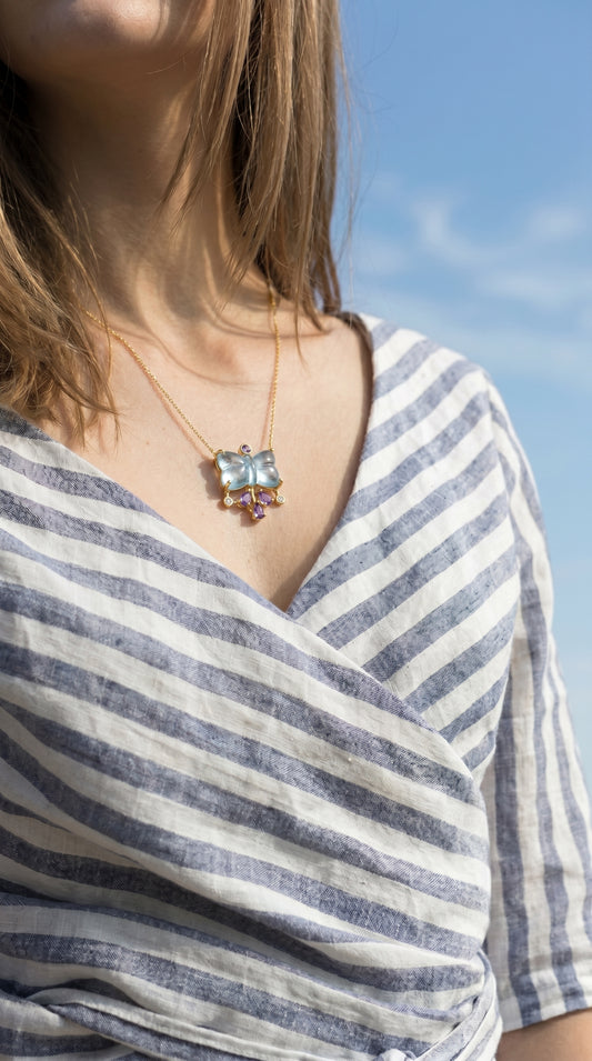 925 silver aquamarine bow necklace, alternate angle
