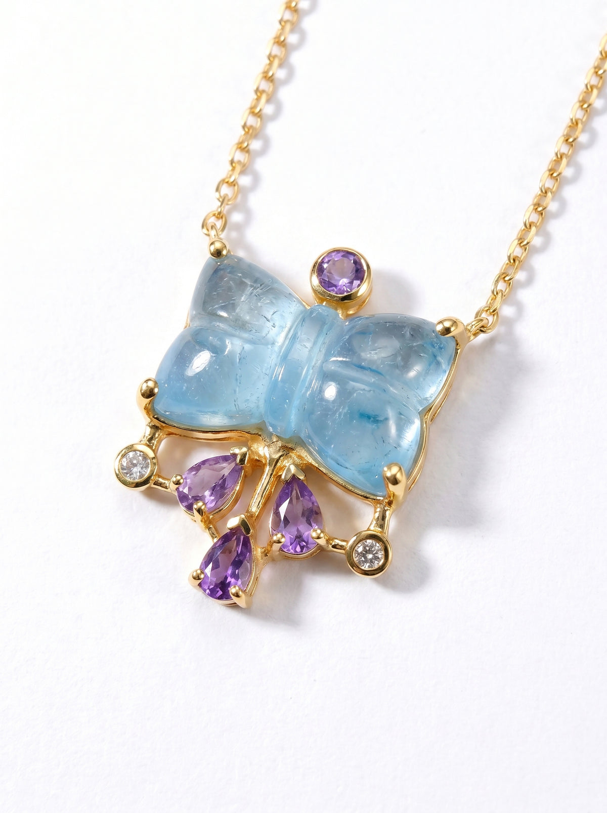 925 silver aquamarine bow necklace, additional angle