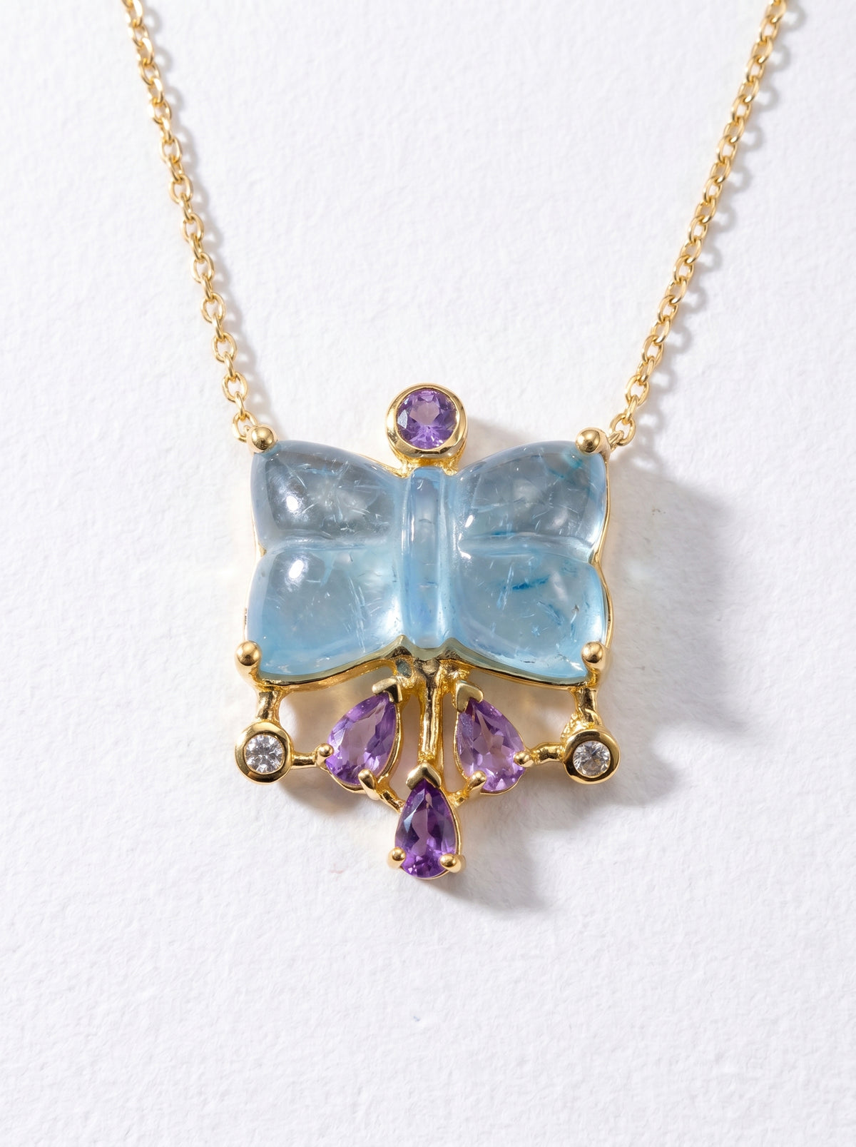 925 silver aquamarine bow necklace, chain detail