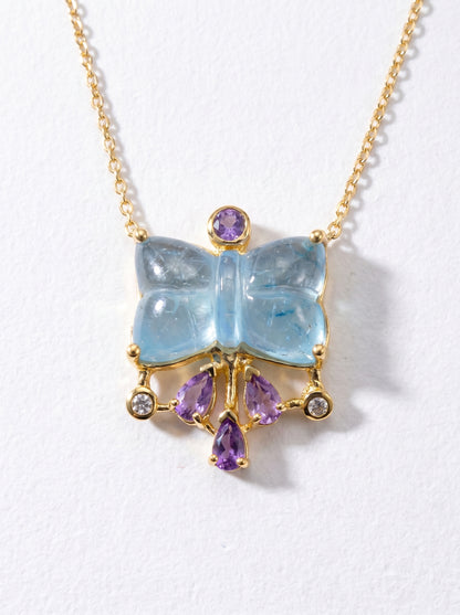 925 silver aquamarine bow necklace, chain detail