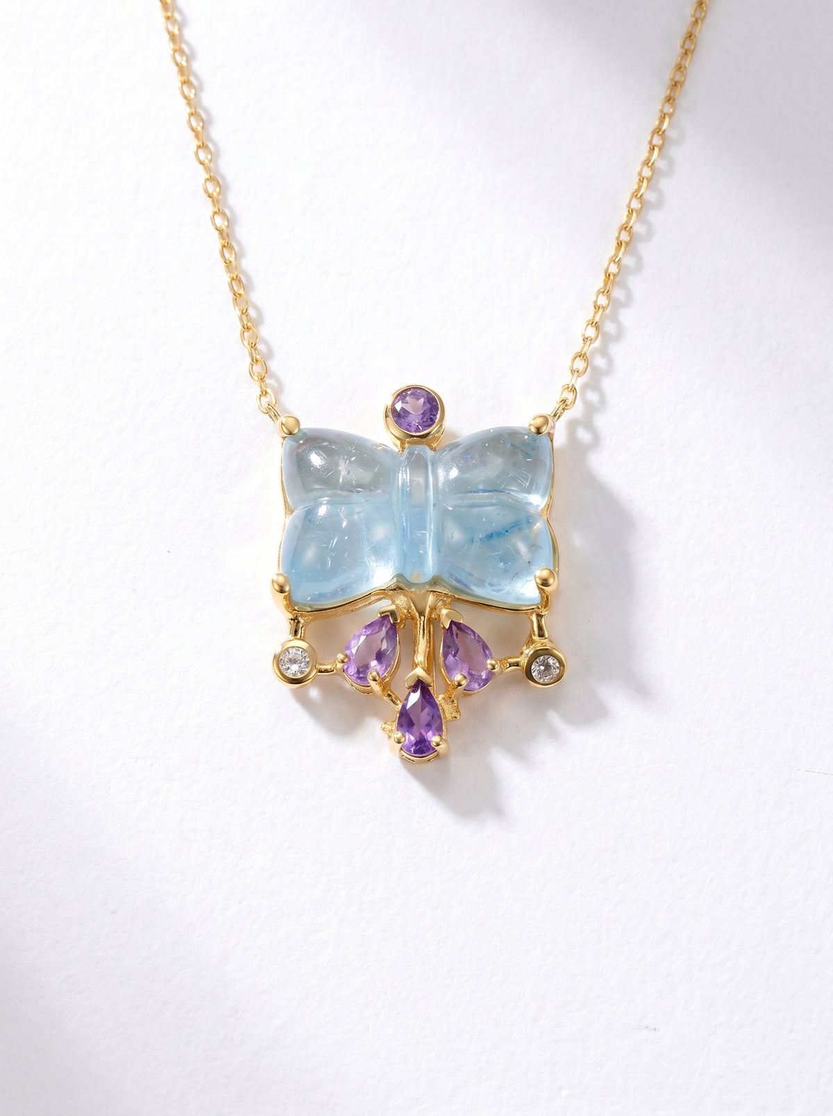 925 silver aquamarine bow necklace, layered look