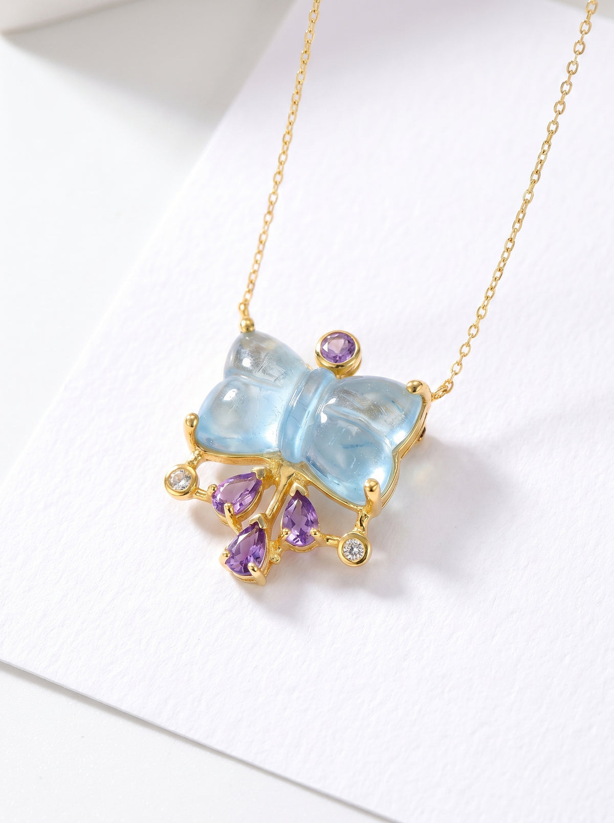 925 silver aquamarine bow necklace, main product image