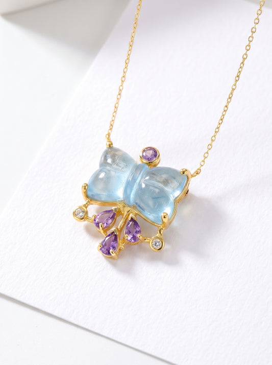 925 silver aquamarine bow necklace, main product image