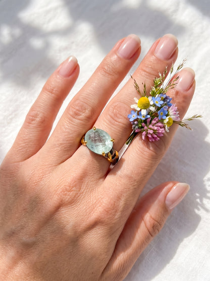 925 silver aquamarine chain ring
