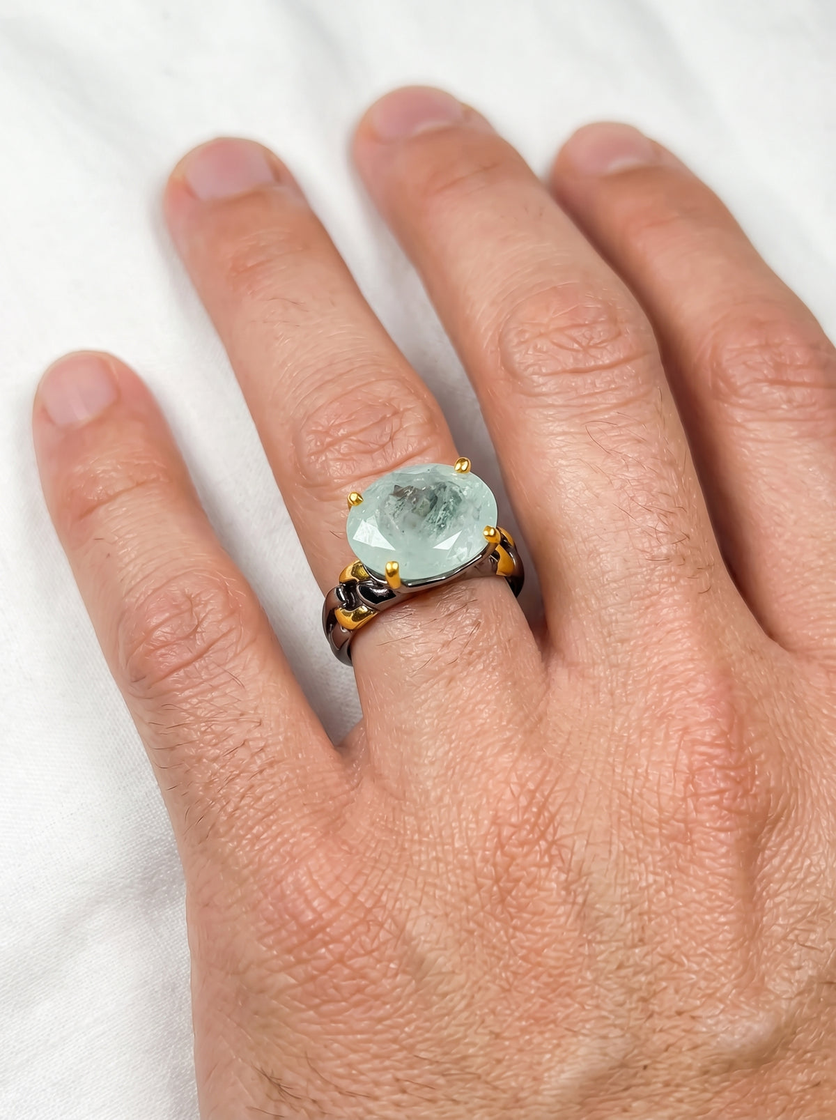 925 silver aquamarine chain ring