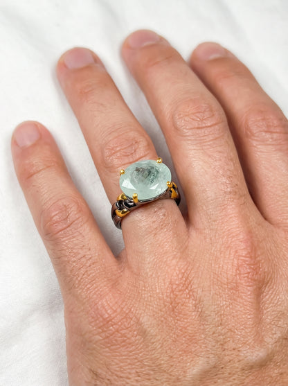 925 silver aquamarine chain ring